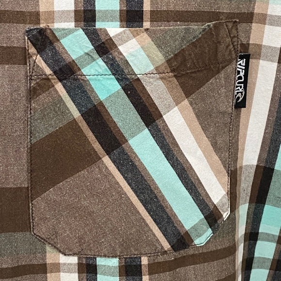 RIP CURL Brown & Blue-Green Plaid Short Sleeve Collared Shirt Men M Medium - Picture 3 of 8